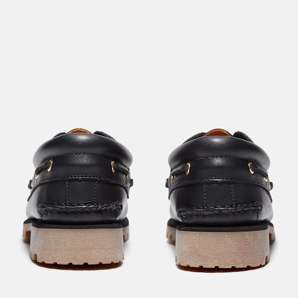 Men's Timberland® Authentic 3-Eye Lug Handsewn Boat Shoe / Black Full-Grain